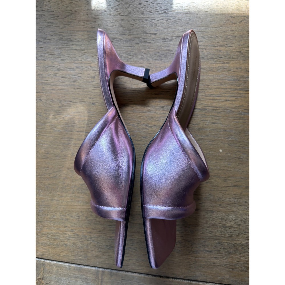 & Other Stories Metallic Pink Leather Square Toe Kitten Heel Mules Size 10 - Picture 4 of 9